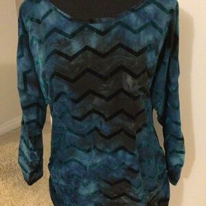 Sami and Jo Sheer Blouse in blues with black velvet pattern in Large